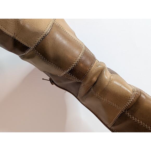 VTG 90s Y2K Patchwork Platform Chunky Tan Boots Women’s Full Zip Bakers - Picture 11 of 14